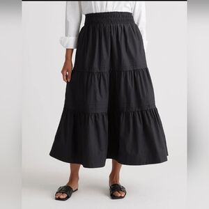 New Quince 100% Organic Cotton Poplin Tiered Maxi Skirt Black
